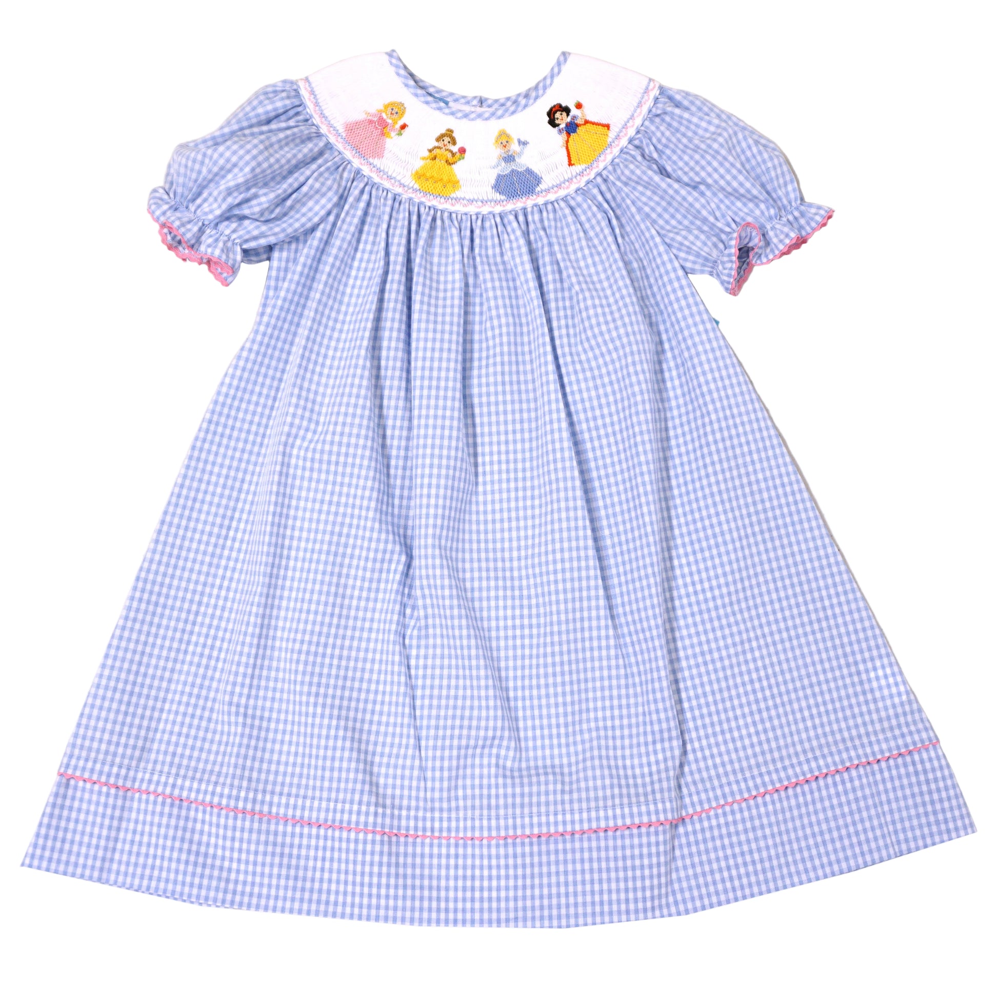 Anavini Girls Blue Gingham Bishop Dress - Smocked Princesses