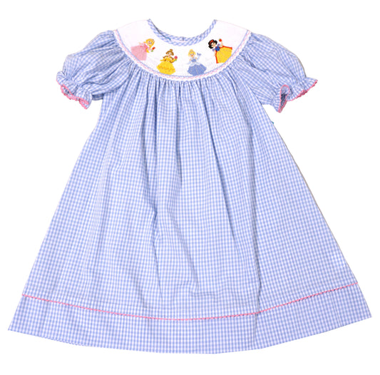 Anavini Girls Blue Gingham Bishop Dress - Smocked Princesses by Anavini