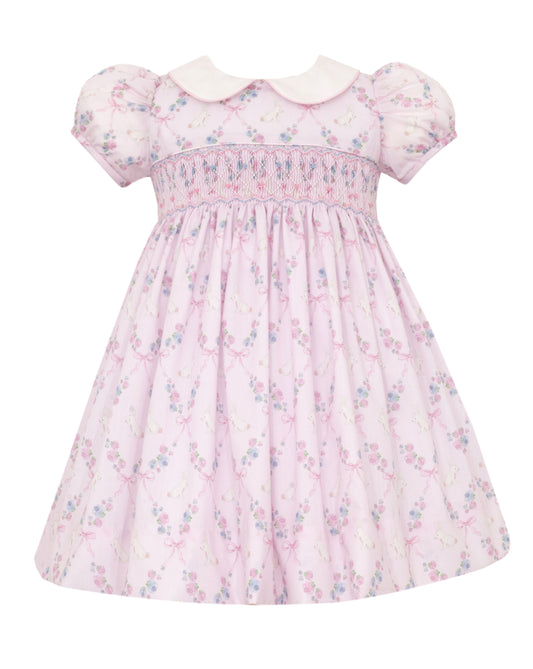 Anavini Girls Pink Bunny Print Float Dress by Anavini