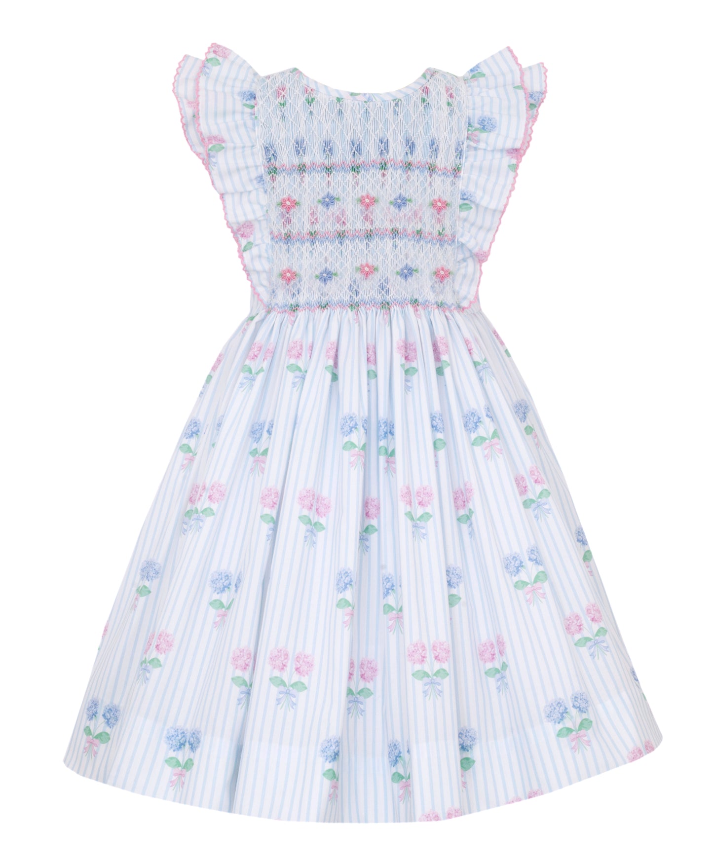 Anavini Girls Hydrangea Blue and Pink Floral Sleeveless Dress with Ruffles by Anavini