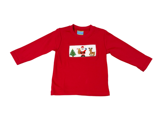 Anavini Velani Boys Red Knit Smocked Santa Claus Shirt by Anavini