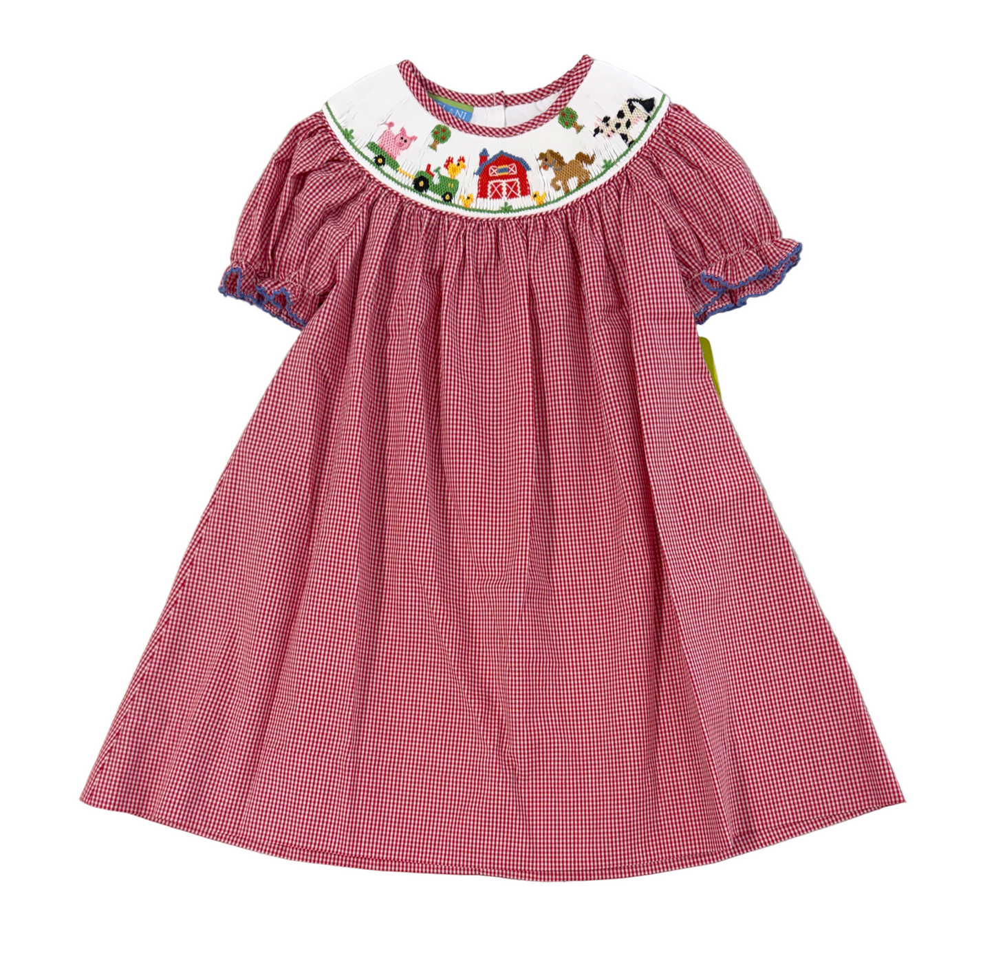 Anavini Girls Red Gingham Bishop Dress - Smocked Farm Life by Anavini