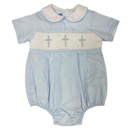 Anavini Baby Boys Light Blue Smocked Crosses Bubble