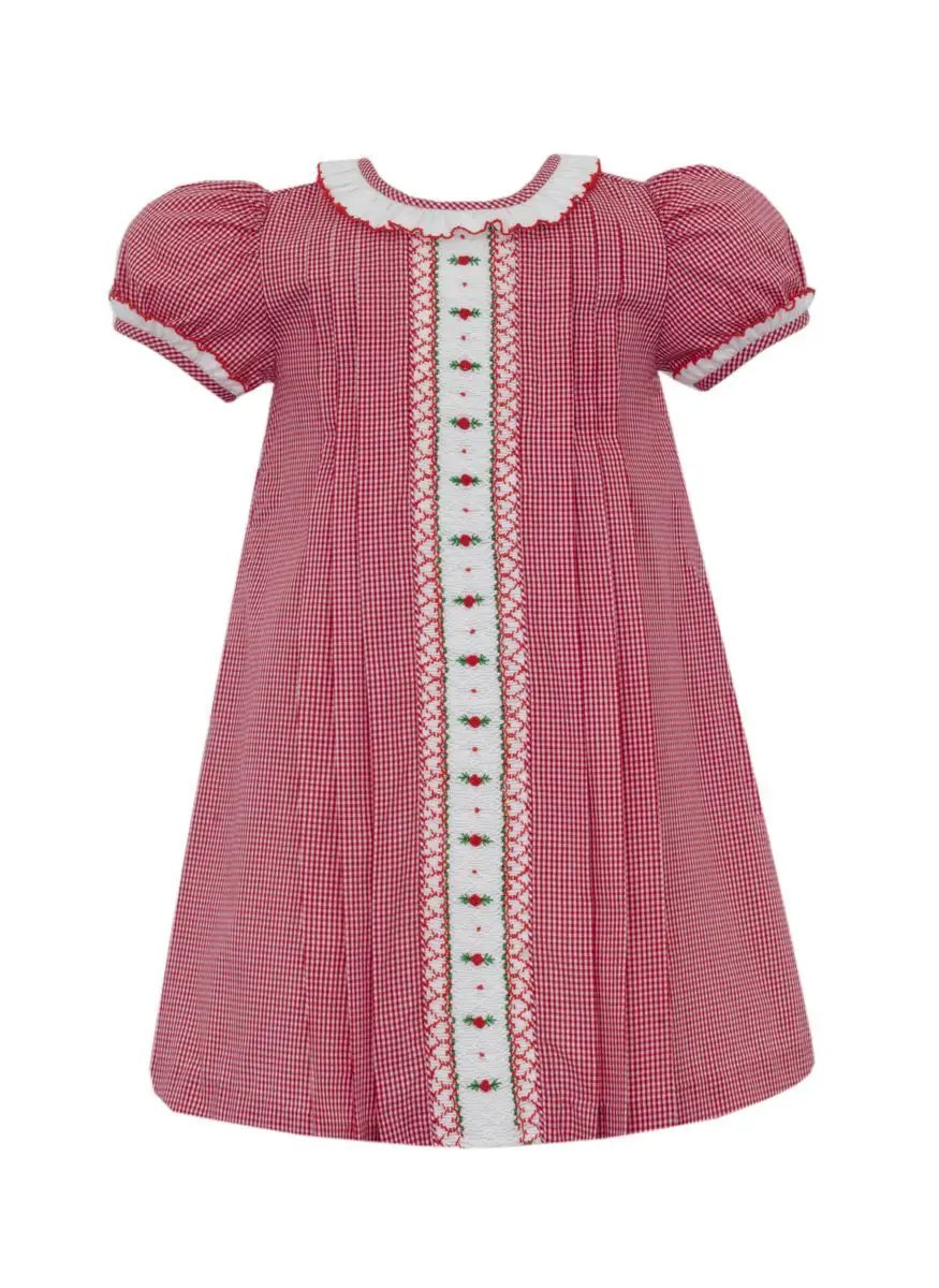 Anavini Girls Red Gingham Holly Short Sleeve Dress