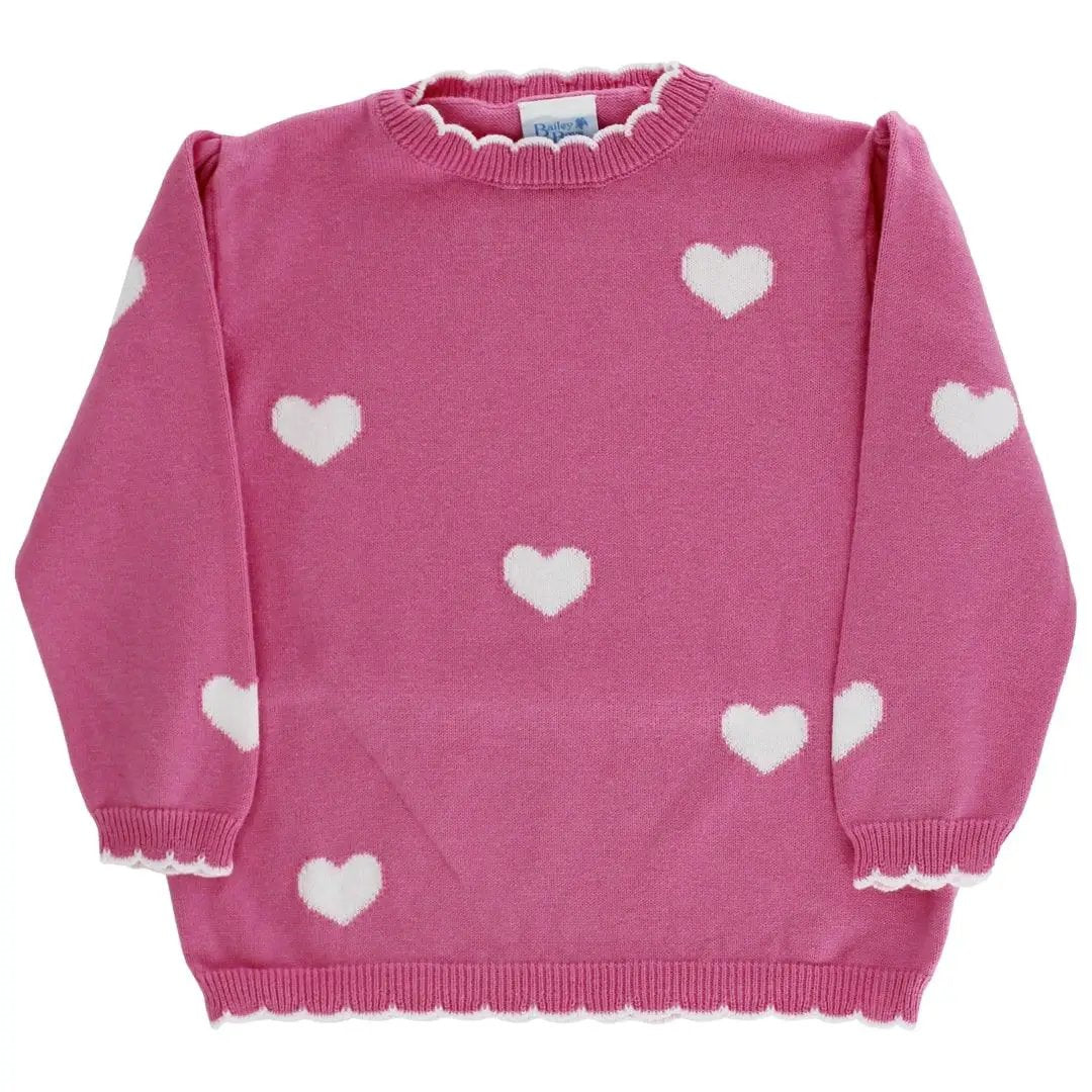 Bailey Boys Girls Pink Crew Neck Sweater with White Hearts by Bailey Boys