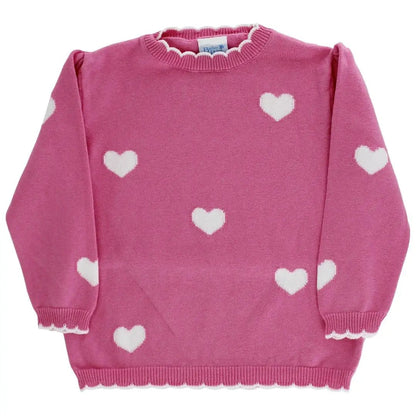 Bailey Boys Girls Pink Crew Neck Sweater with White Hearts by Bailey Boys