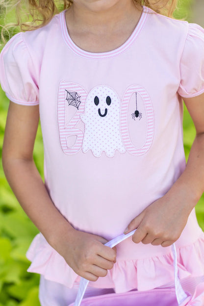 Trotter Street Kids Girls Pink Boo Scalloped Short Set