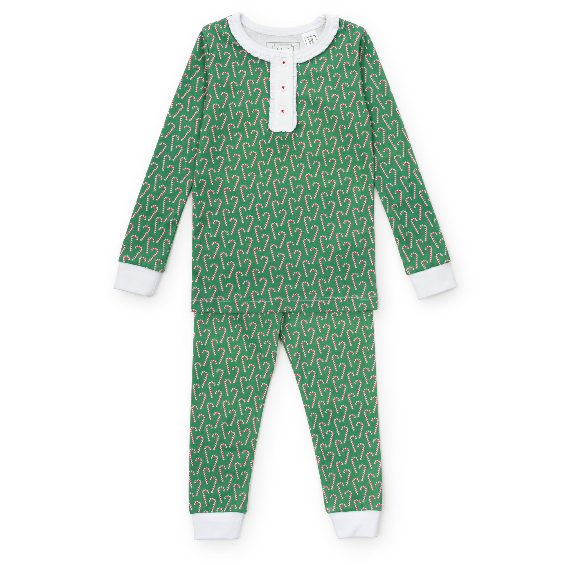 Lila & Hayes Girls Alden Pajamas Set - Green Candy Cane Lane