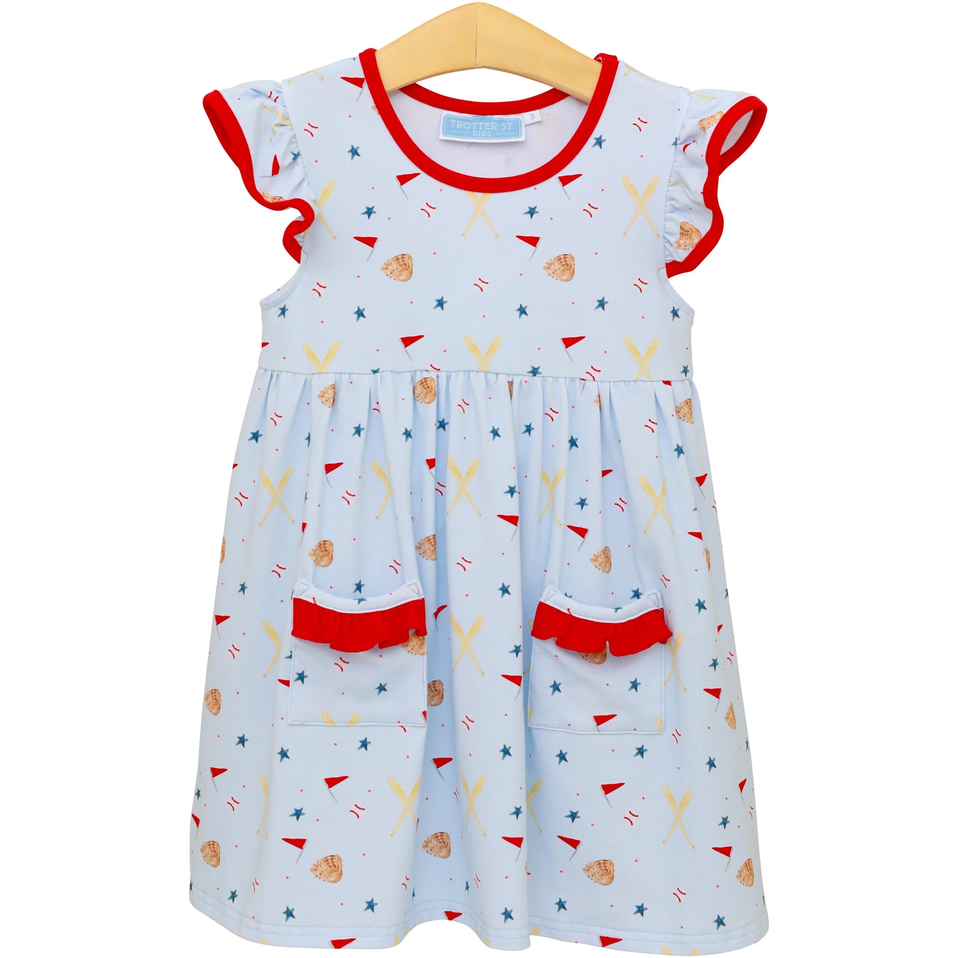 Trotter Street Kids Girls Blue & Red All Star Baseball Print Dress