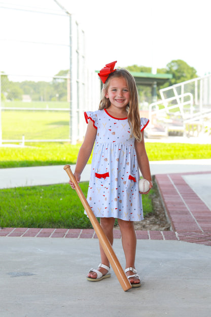 Trotter Street Kids Girls Blue & Red All Star Baseball Print Dress by Trotter Street Kids