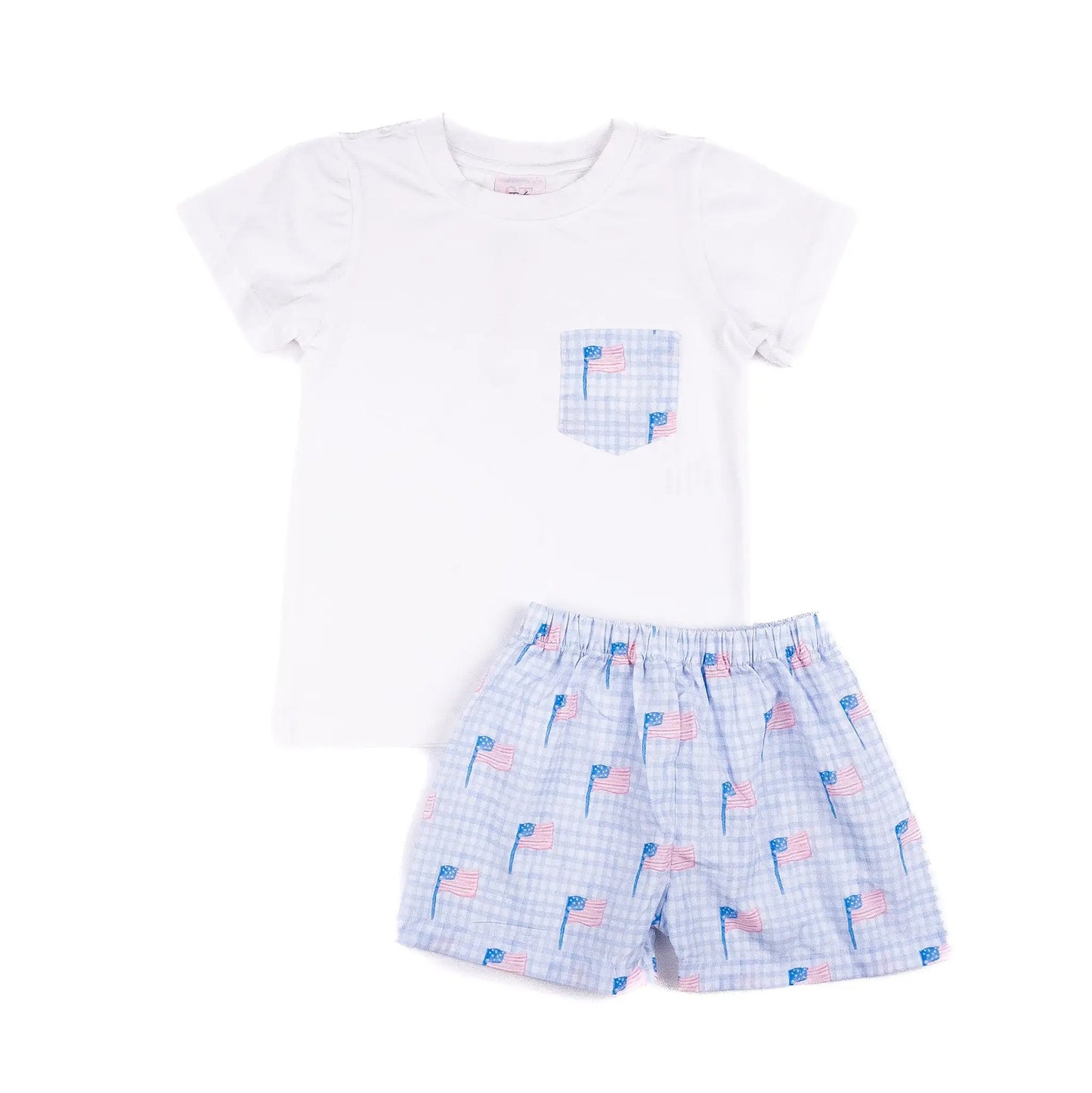 Shop Teeta Boys Patriotic American Flags Shorts with Pocket Shirt by Shop Teeta