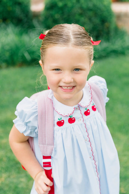 Proper Peony Girls Blue Back to School Andover Apples Dress by Proper Peony