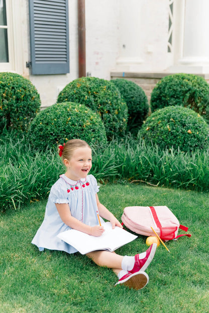 Proper Peony Girls Blue Back to School Andover Apples Dress by Proper Peony