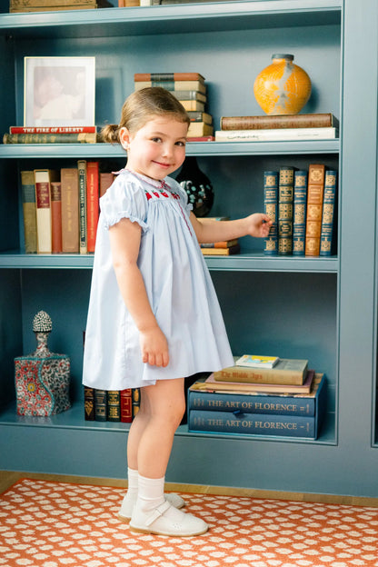 Proper Peony Girls Blue Back to School Andover Apples Dress by Proper Peony