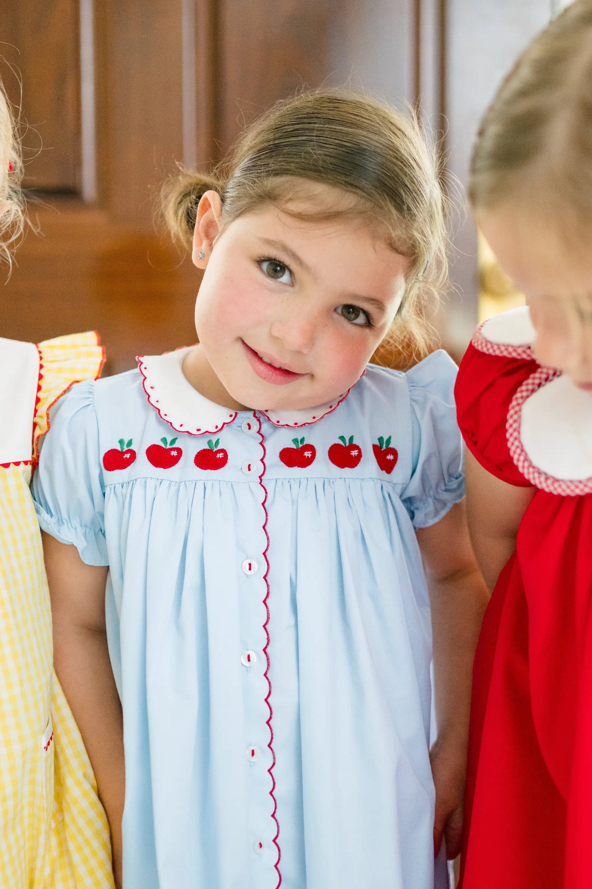 Proper Peony Girls Blue Back to School Andover Apples Dress