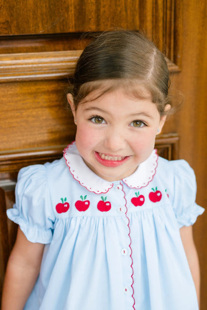 Proper Peony Girls Blue Back to School Andover Apples Dress by Proper Peony