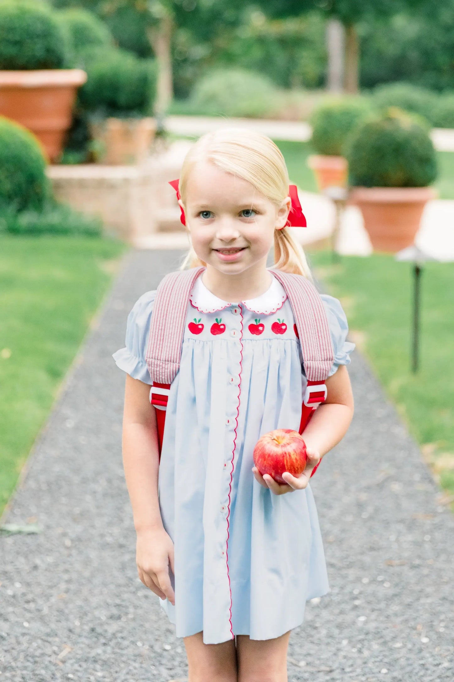 Proper Peony Girls Blue Back to School Andover Apples Dress by Proper Peony