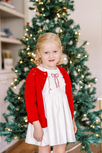 Proper Peony Girls White / Red Bow Angelica Christmas Dress