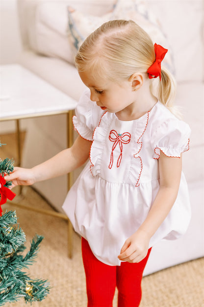 Proper Peony Girls White / Red Bow Angelica Christmas Bubble