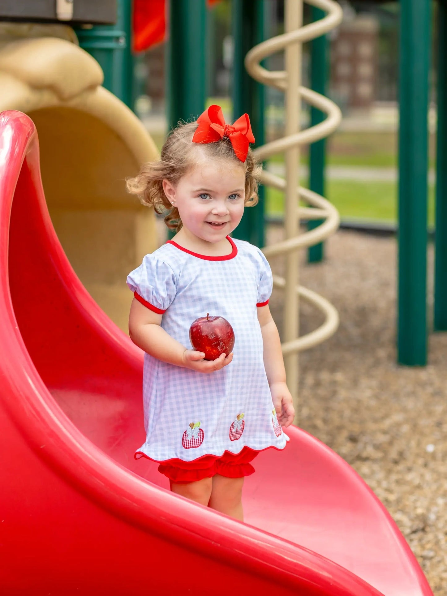 Trotter Street Kids Girls Blue & Red Apple Trio Bloomers Set