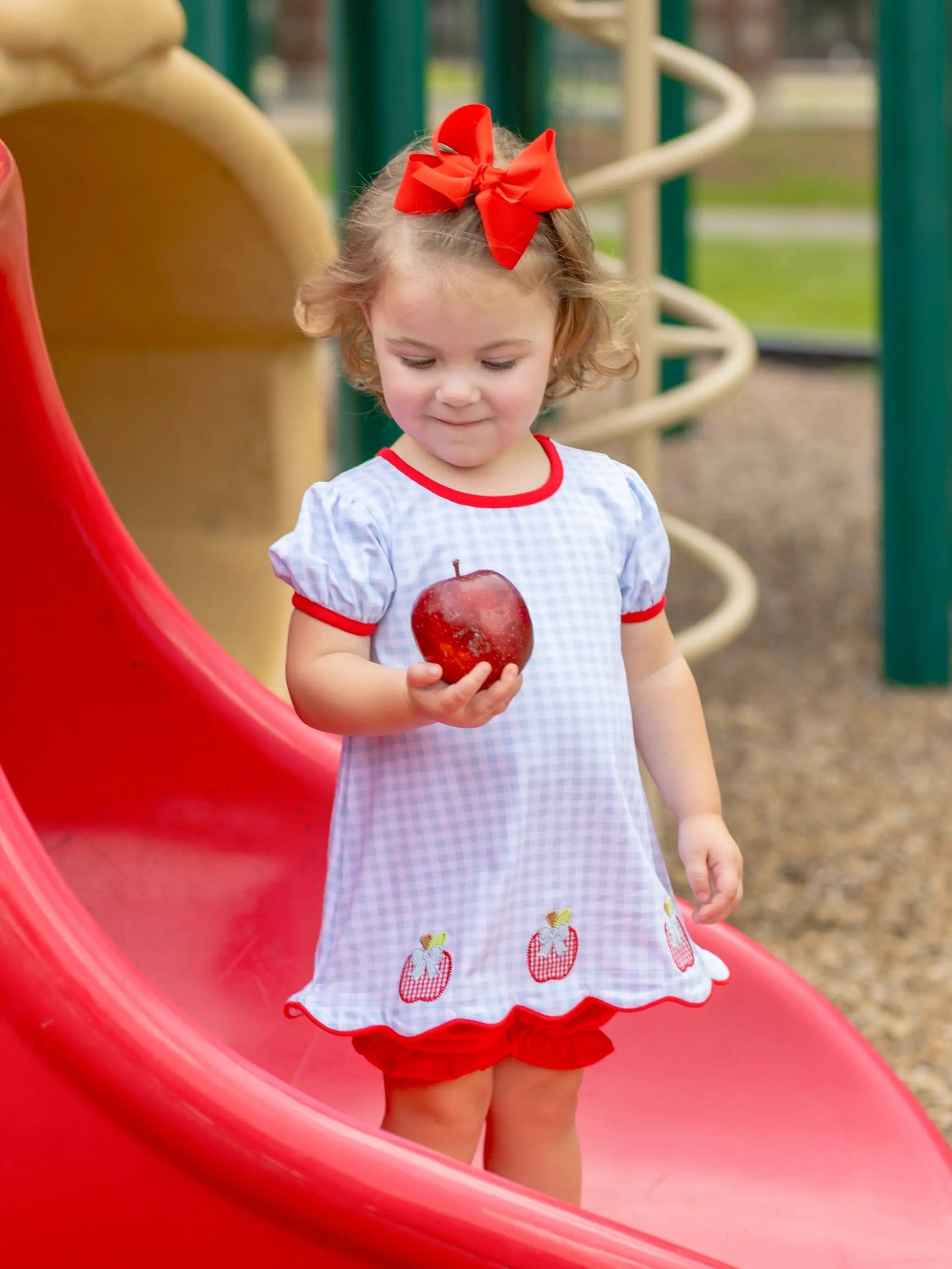 Trotter Street Kids Girls Blue & Red Apple Trio Bloomers Set