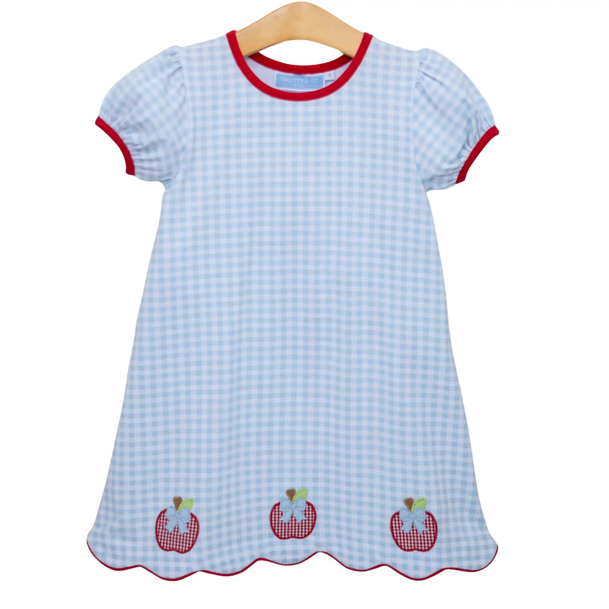 Trotter Street Kids Girls Blue Red Apple Trio School Dress