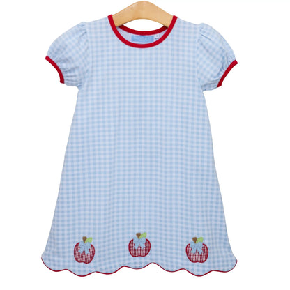 Trotter Street Kids Girls Blue Red Apple Trio School Dress