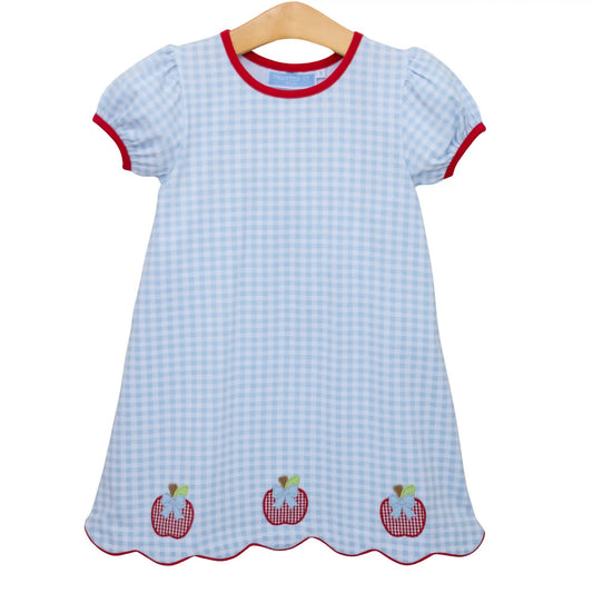 Trotter Street Kids Girls Blue Red Apple Trio School Dress