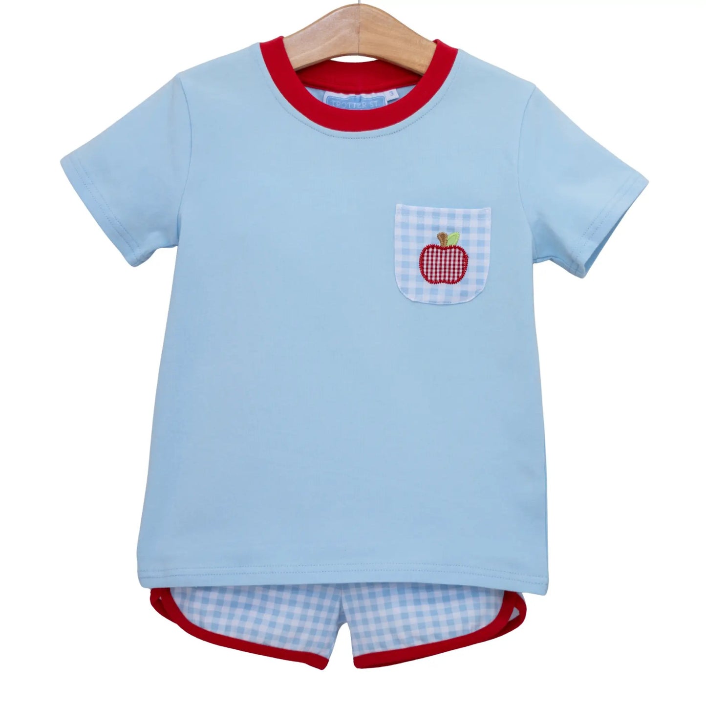 Trotter Street Kids Boys Blue Red Apple Shorts Set