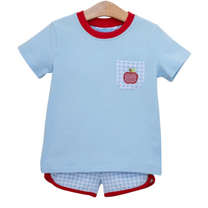 Trotter Street Kids Boys Blue Red Apple Shorts Set