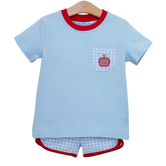 Trotter Street Kids Boys Blue Red Apple Shorts Set