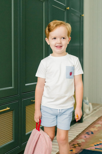 Proper Peony Boys White Pima Tee Shirt - School Apple Pocket by Proper Peony