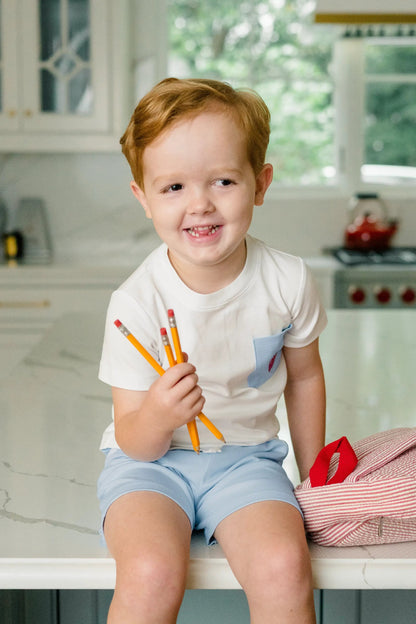 Proper Peony Boys White Pima Tee Shirt - School Apple Pocket by Proper Peony