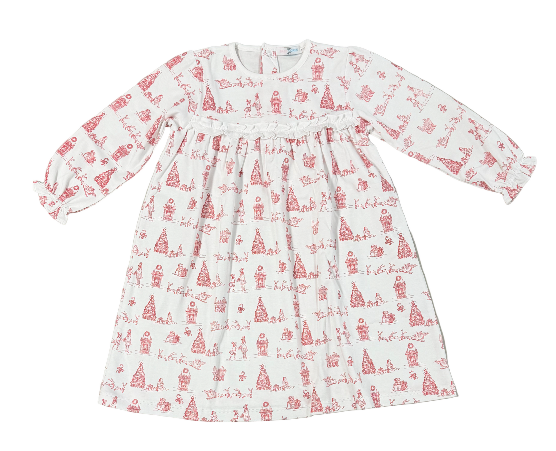 Baby Loren Girls Red Christmas Toile Morning Gown Dress