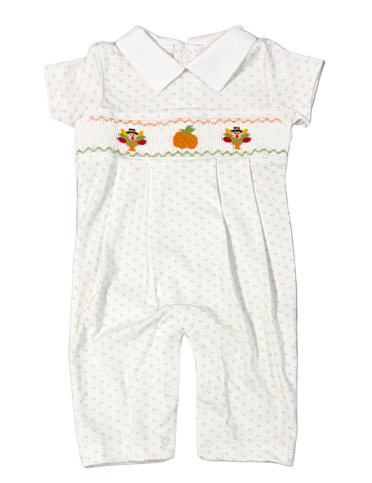 Baby Loren Boys Hand Smocked Thanksgiving Day Romper by Baby Loren