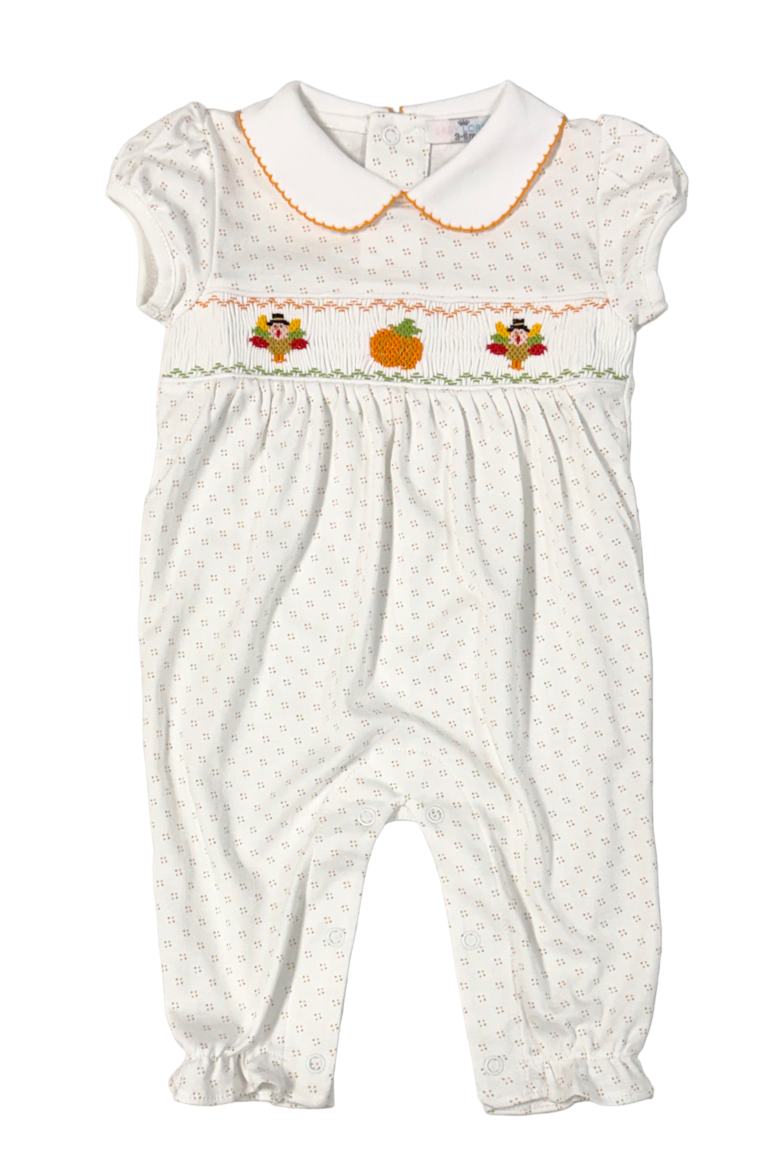 Baby Loren Girls Hand Smocked Thanksgiving Day Dotted Romper by Baby Loren