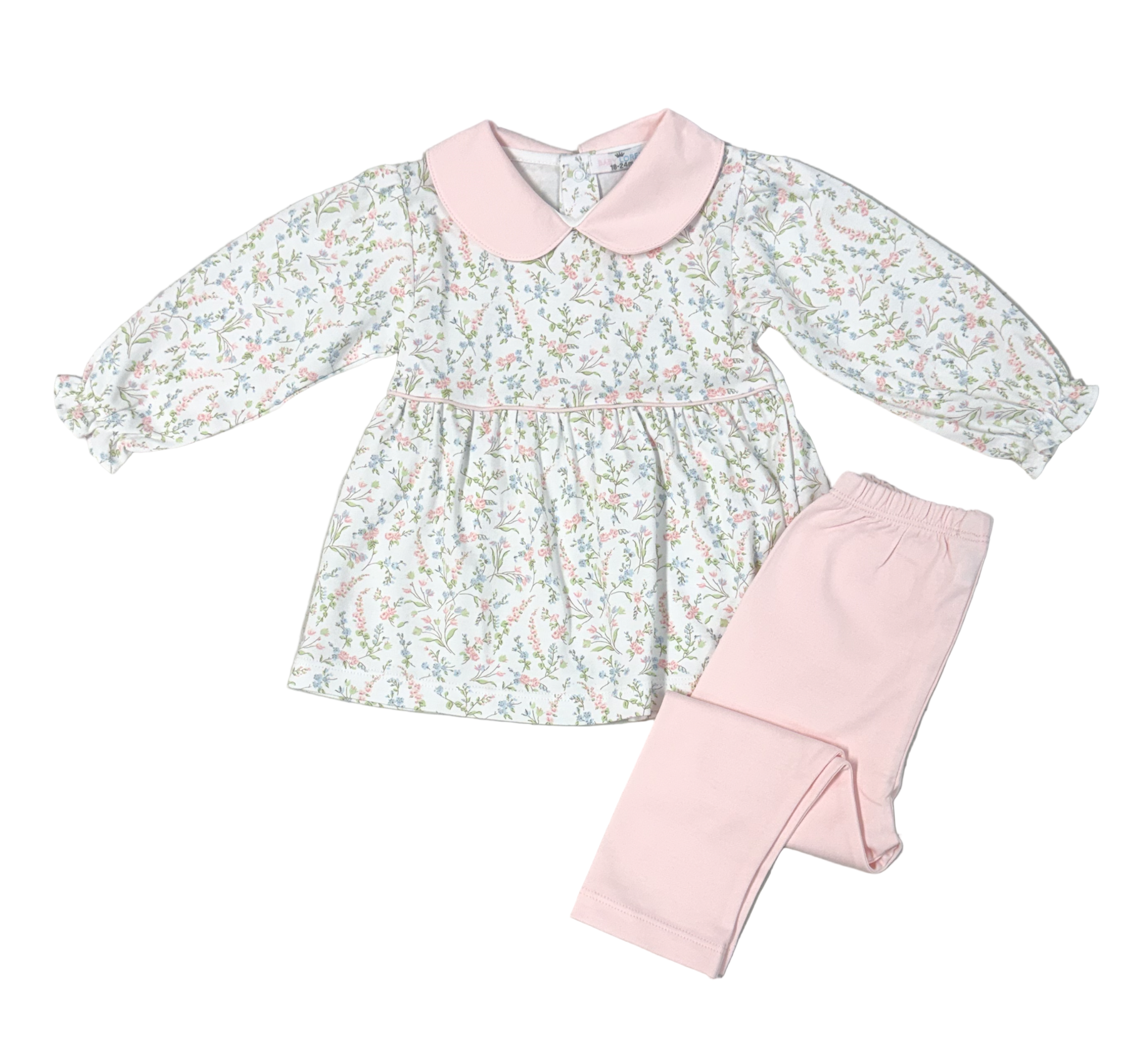 Baby Loren Girls Pink Vivan Floral Pima Pants Set