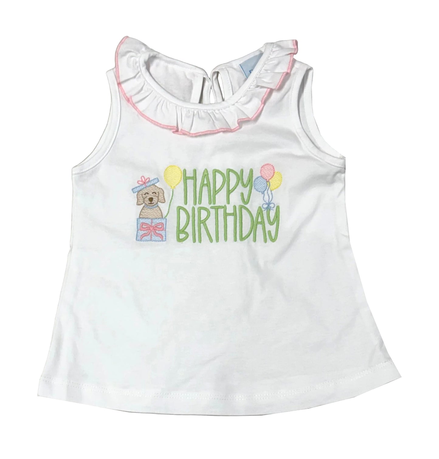 Bailey Boys Girls Ruffle Neck Happy Birthday Top - Dog & Balloons by Bailey Boys