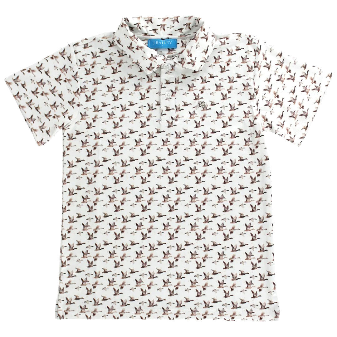 J. Bailey Boys Performance Polo Shirt - Mallard Ducks on Tan
