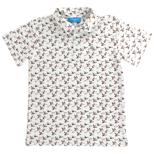 J. Bailey Boys Performance Polo Shirt - Mallard Ducks on Tan