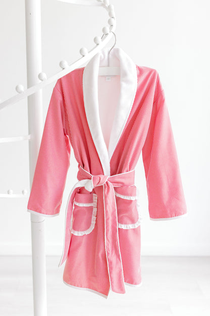 Terry Tots Luxury Bath Robe - Red Holiday Stripes - Girls