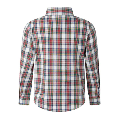 Rachel Riley London Boys Dress Shirt - Red & White Holiday Tartan Plaid