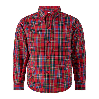 Rachel Riley London Boys Dress Shirt - Red Holiday Tartan Plaid by Rachel Riley