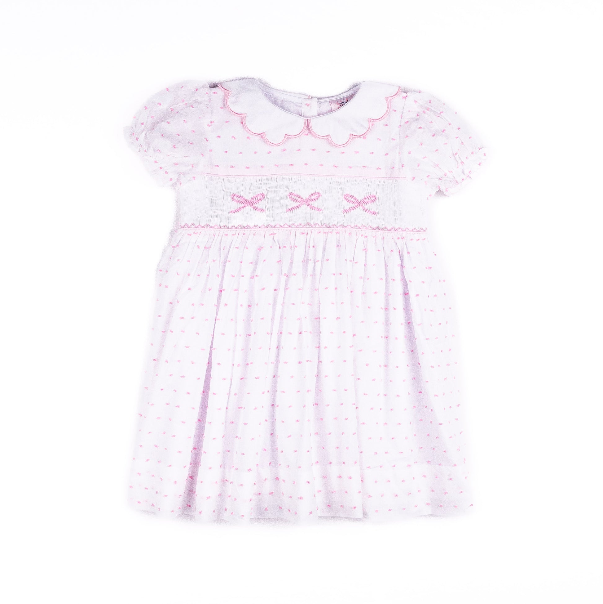 Shop Teeta Girls Pink Dots Smocked Bows Bertie Dress - Scallop Collar