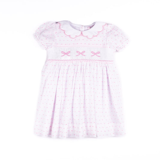 Shop Teeta Girls Pink Dots Smocked Bows Bertie Dress - Scallop Collar by Shop Teeta