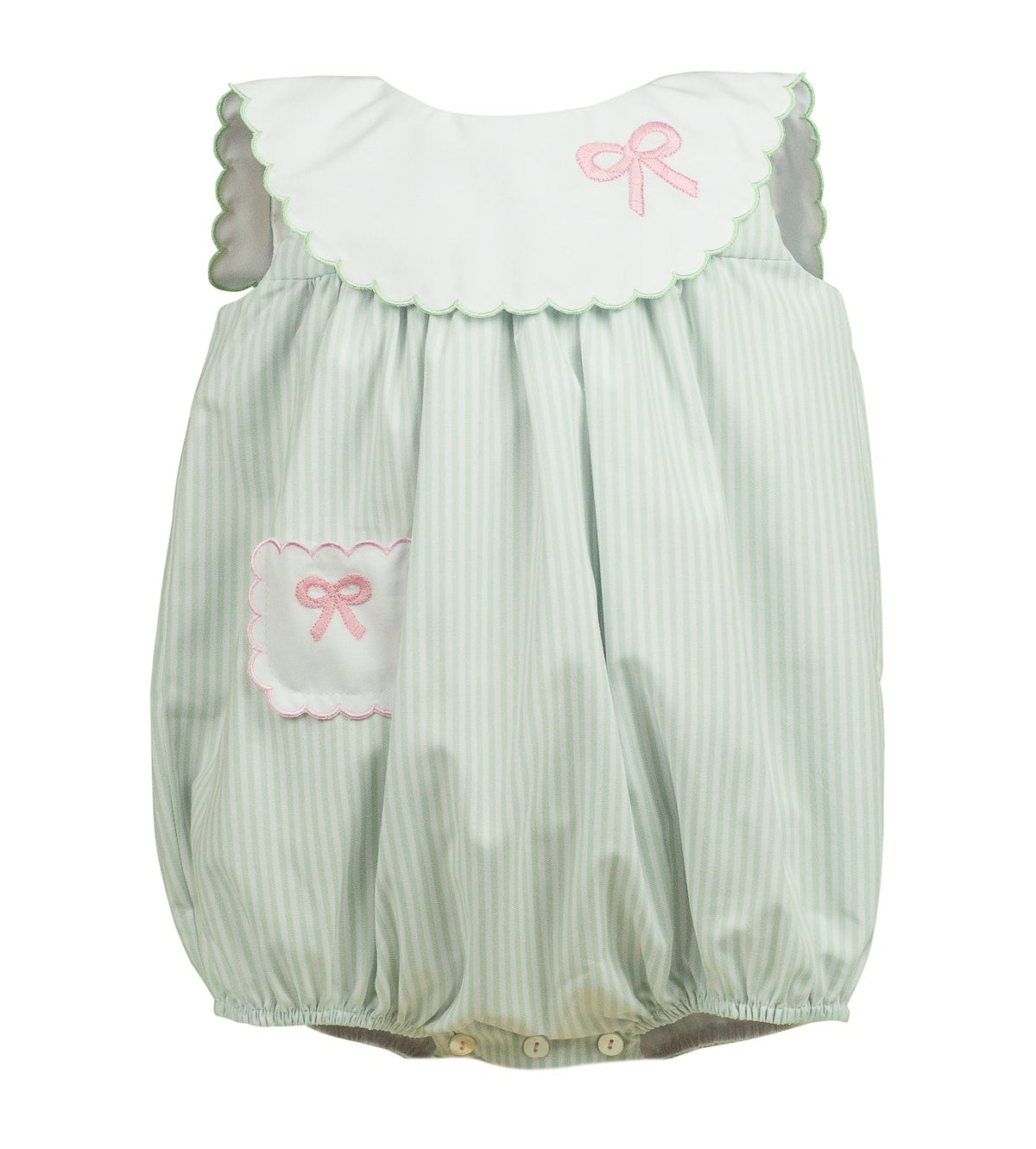 Proper Peony Girls Bonnie Bows Green Striped Bubble by Proper Peony