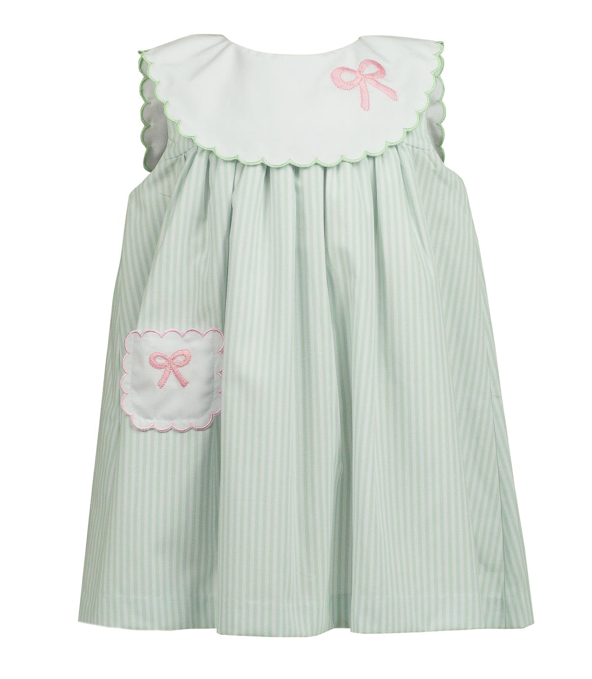 Proper Peony Girls Green Striped Bonnie Bows Dress by Proper Peony