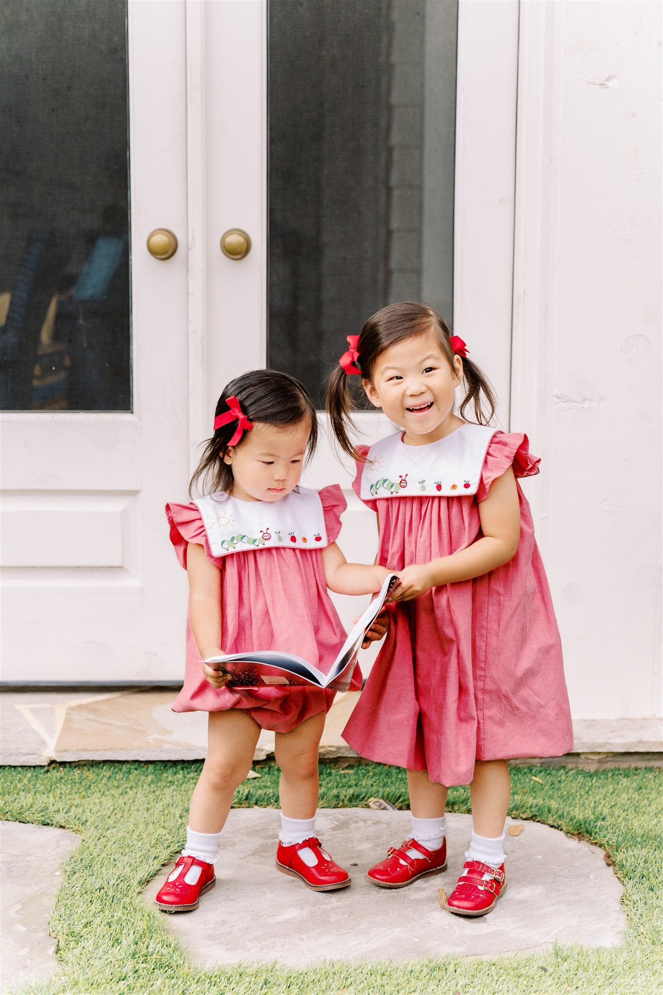 Proper Peony Girls Red Check Bookworm Eric Carle Caterpillar Dress