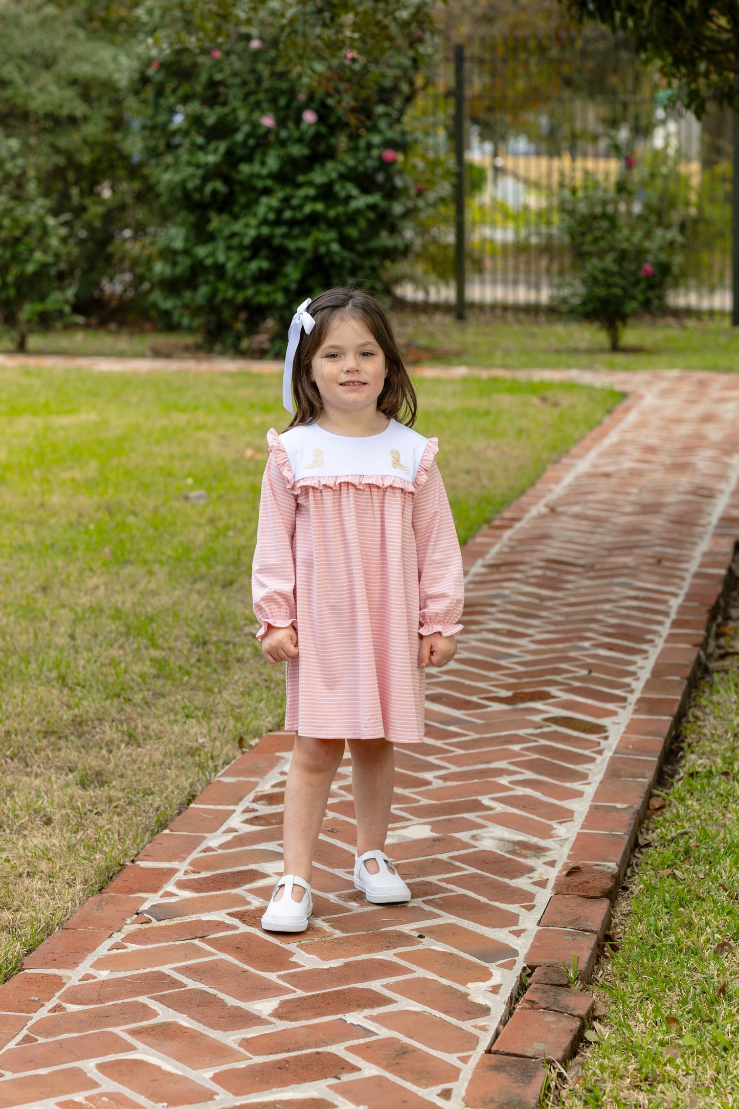 Trotter Street Kids Girls Striped Dress - Cowboy Boots on Collar