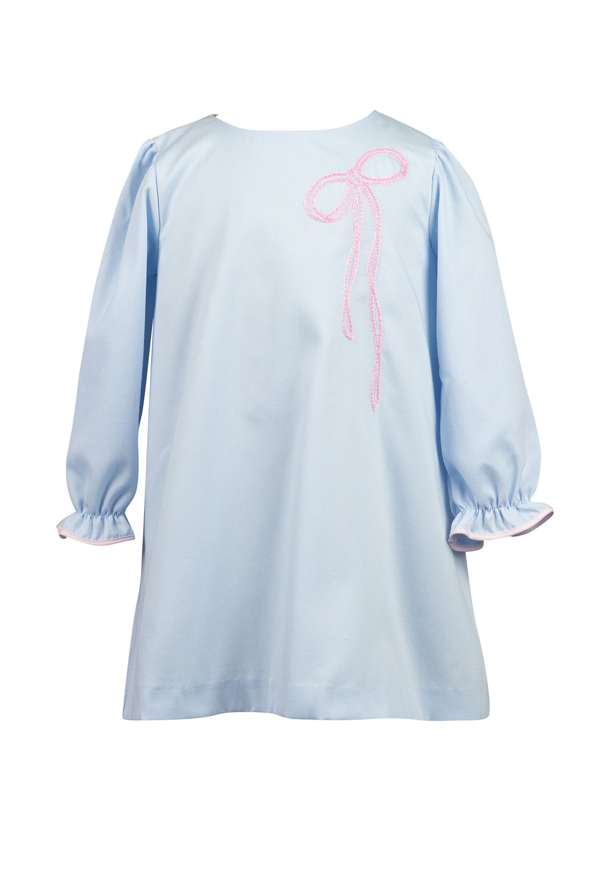 Proper Peony Girls Blue Brooklyn Bow Dress - Pink Bow